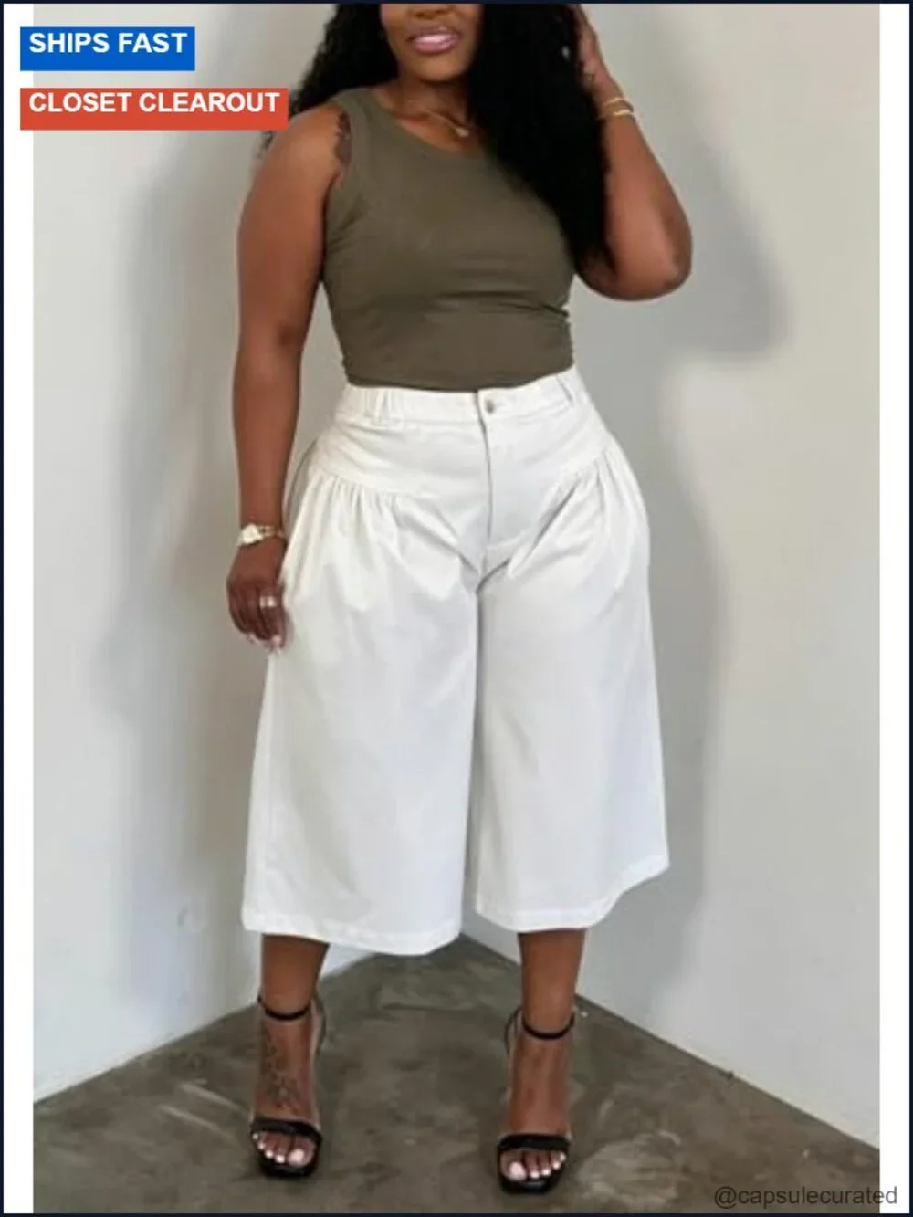 High Waisted Pleated Wide Leg Capri Pants Cropped Trousers Barrel Balloon Gaucho